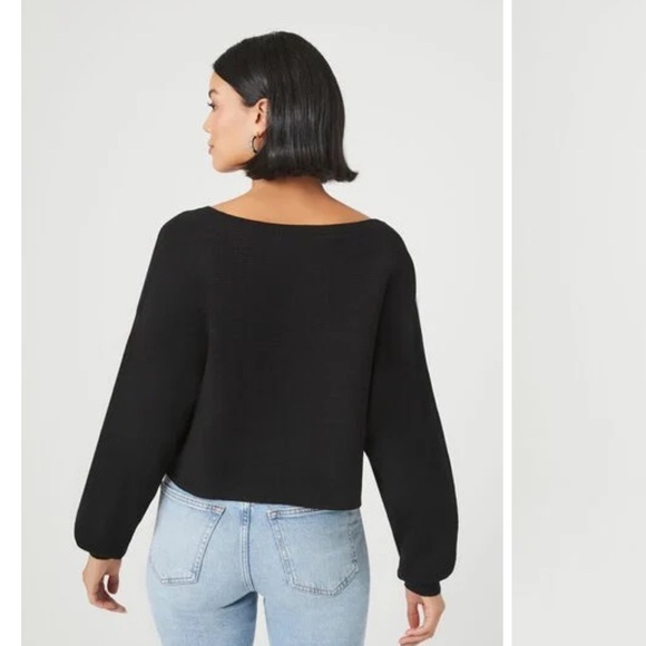 Boxy Cropped Ribbed V-Neck Sweater - Picture 3 of 3